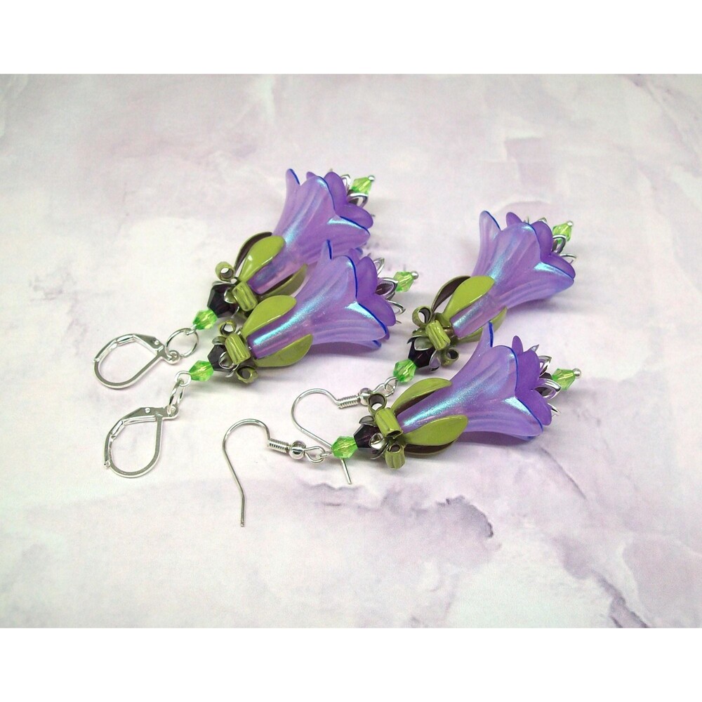 Lilac Purple Boho Floral Earrings, Silver, Hand Painted, Artisan Crafted Floral